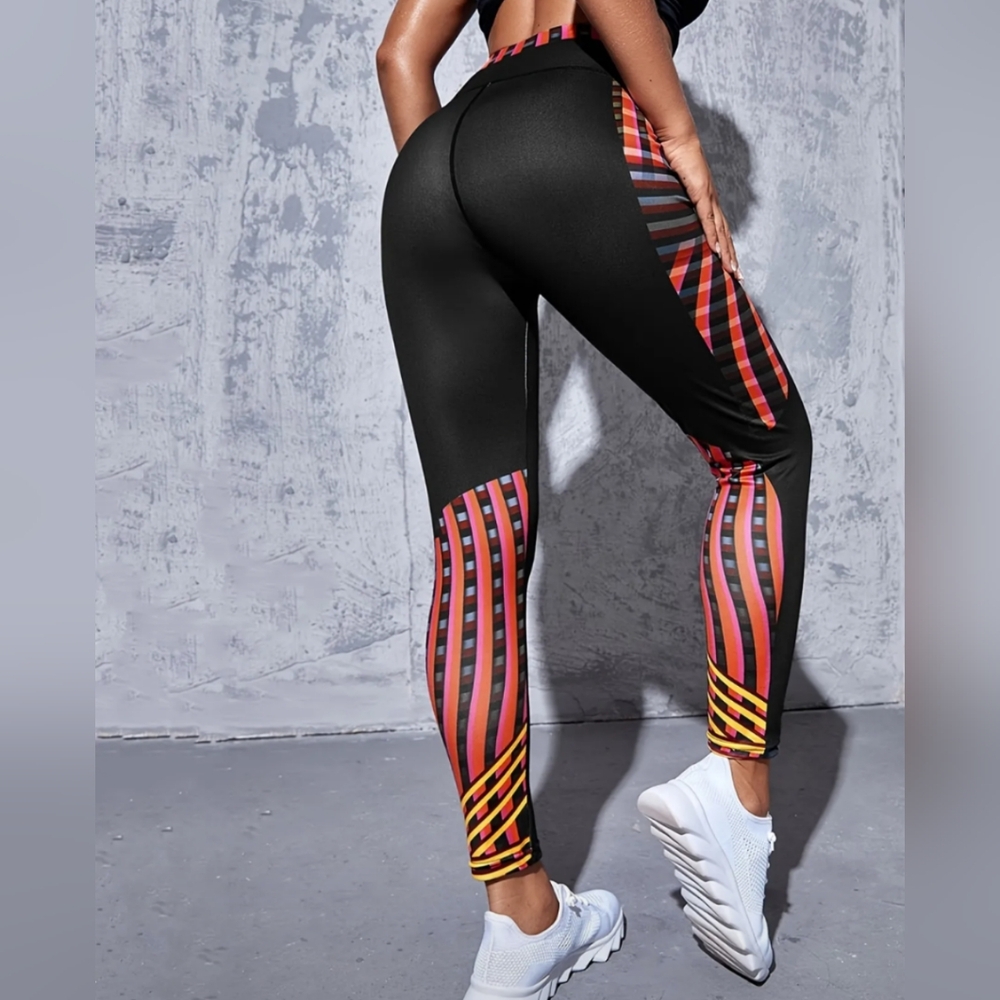 NEW High Stretch Digital Print and Stripe Yoga Exercise Leggings